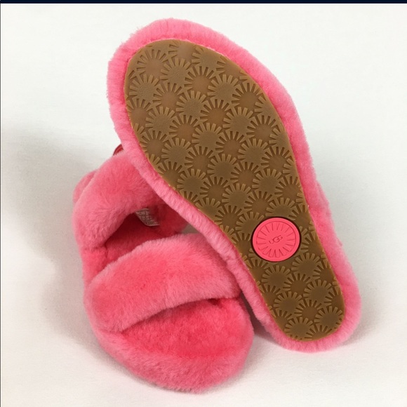 UGG Oh Yeah lamb fur Slide platform Slipper Strawberry Sorbet Women’s Size 7 - Picture 4 of 5